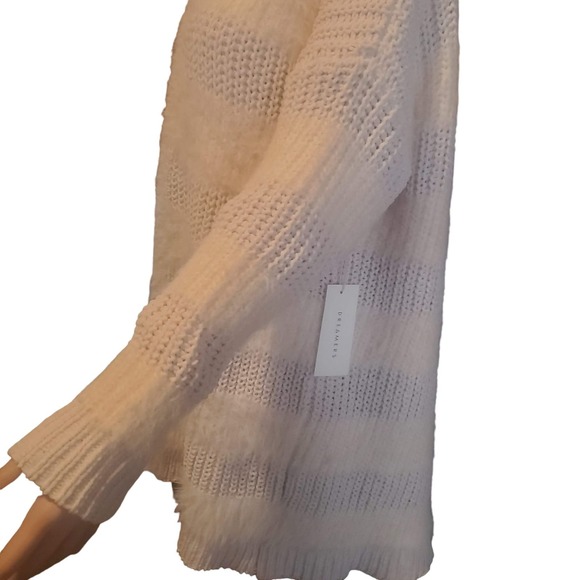 NEW Dreamers Sz M Women's Cream Mixed Media Fuzzy/Open Knit Soft Cardigan - Picture 3 of 10
